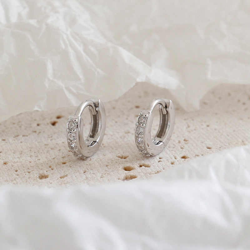 Simple Mini CZ Circle 925 Sterling Silver Huggie Hoop Earrings