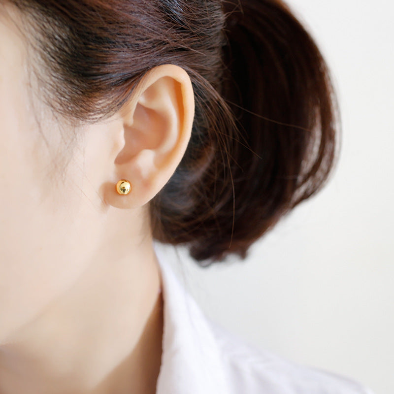 
                      
                        Minimalist Golden Beads 925 Sterling Silver Stud Earrings
                      
                    