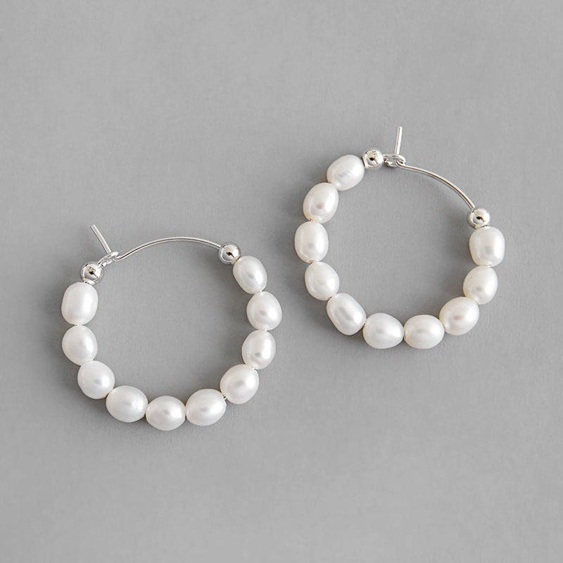 
                      
                        Elegant Natural Pearls Circles 925 Sterling Silver Hoop Earrings
                      
                    