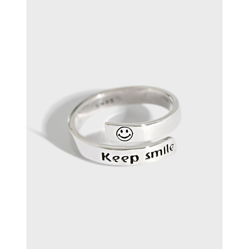 Vintage Keep Smile Letters 925 Sterling Silver Adjustable Ring