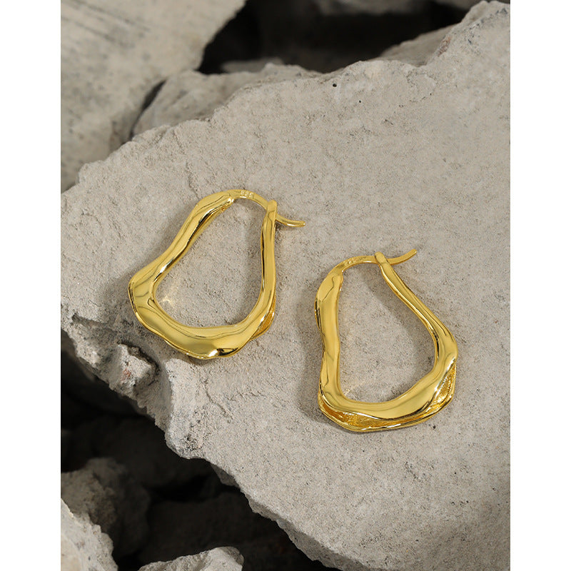 Office Irregular Wave U Shape 925 Sterling Silver Hoop Earrings