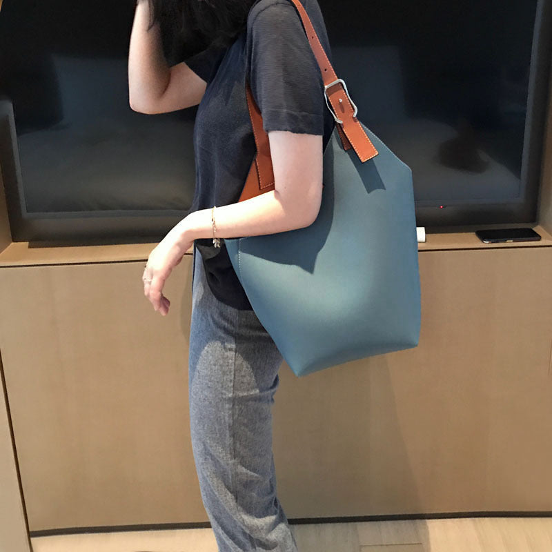 Bucket bag all-match soft leather female bag