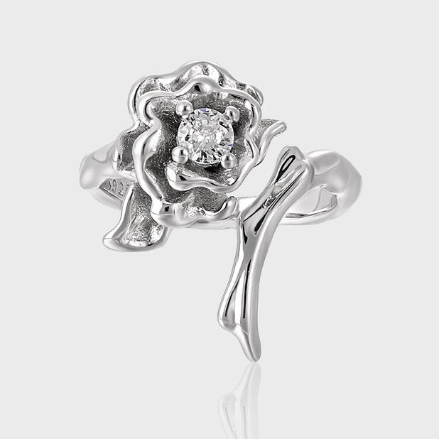 Vintage Thorn CZ Rose Flower Ring