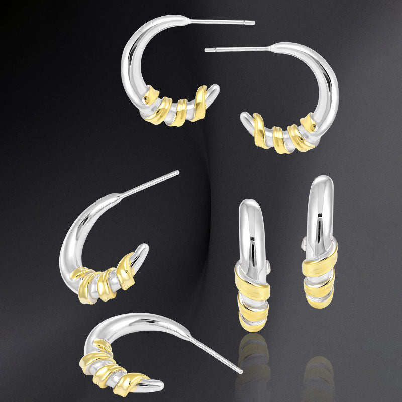 New 925 Sterling Silver Yellow Croissant C Shape Hoop Earrings