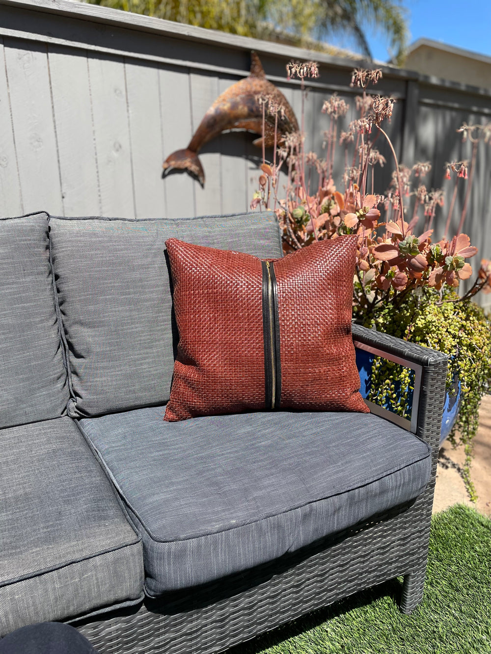 Hand Woven Leather Cushion Cover