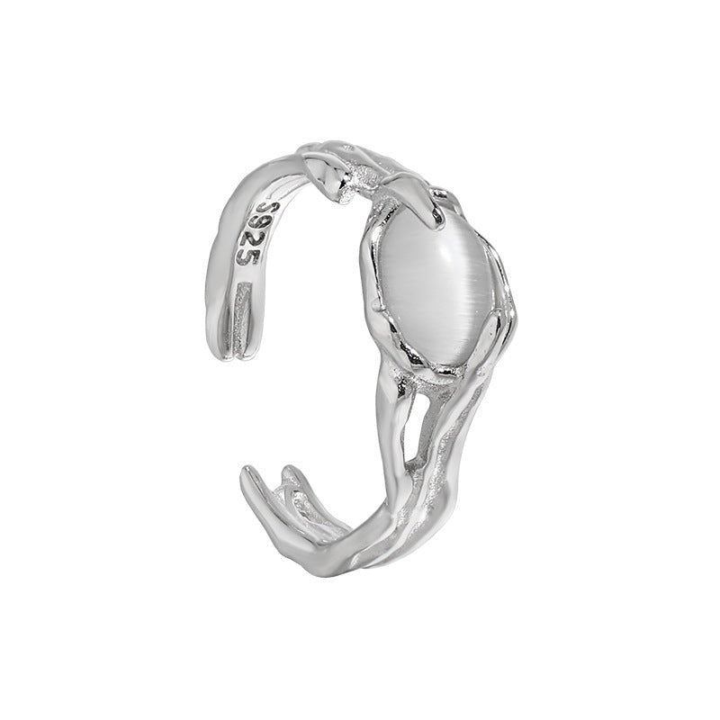 
                      
                        Casual Oval Created Cat's Eye Irregular 925 Sterling Silver Adjustable Ring
                      
                    