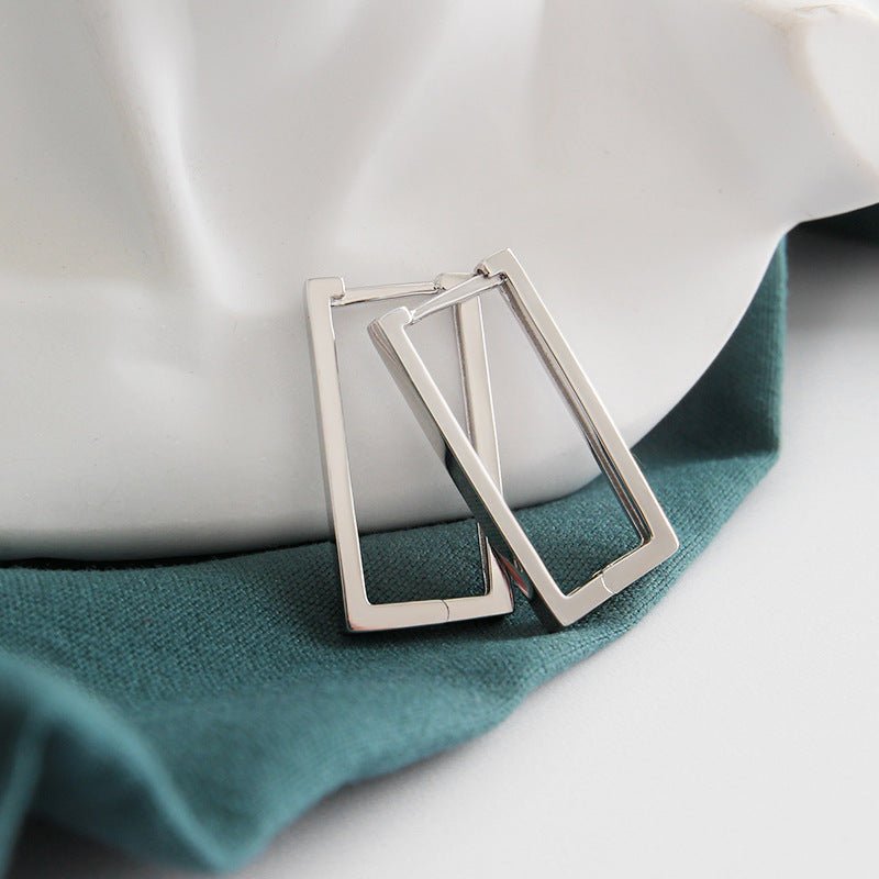 Fashion Geometry Hollow Rectangle 925 Sterling Silver Hoop Earrings