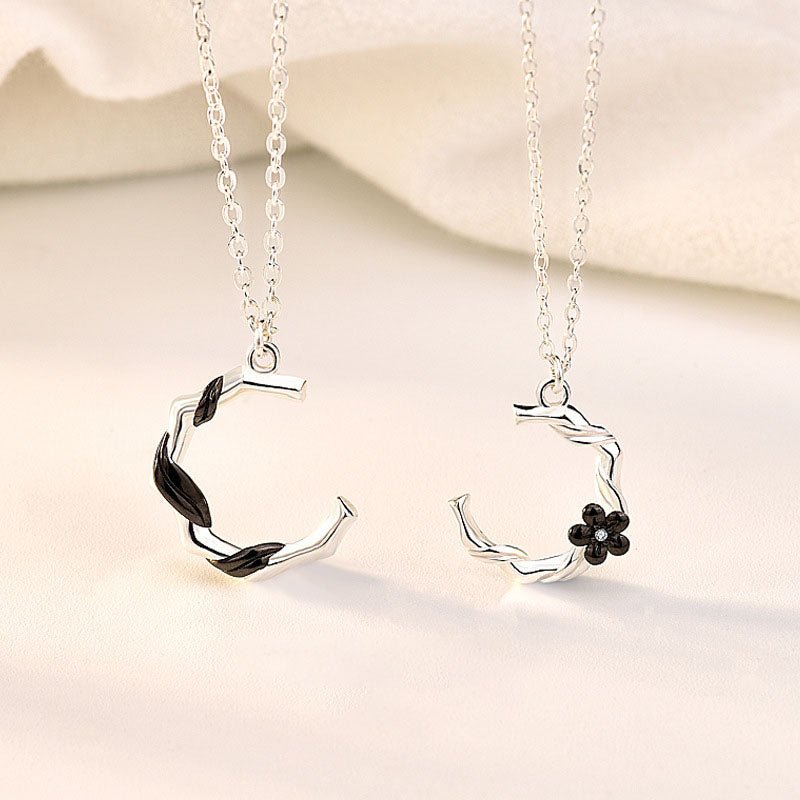 Holiday Childhood Sweethearts C Shape Plum Blossom Flower 925 Sterling Silver Necklace