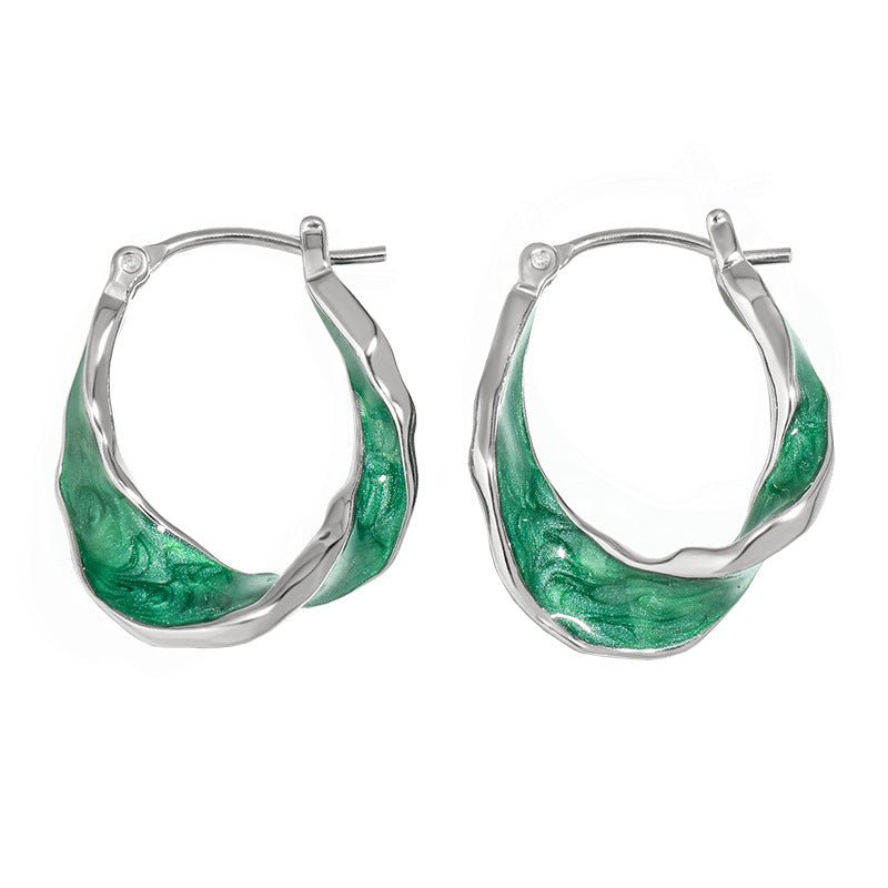 
                      
                        Lady Casual 925 Sterling Silver Green Epoxy Twisted River Hoop Earrings
                      
                    